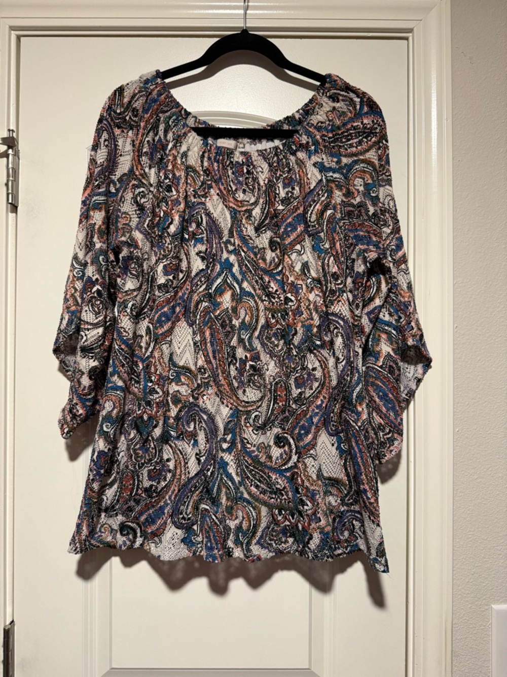 Westport Paisley Peasant Blouse in Blue, Brown and White